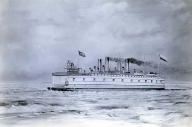 Yard no. 647, Baikal. Foto van een schilderij van de ijsbrekende treinveerboot Baikal in dienst
